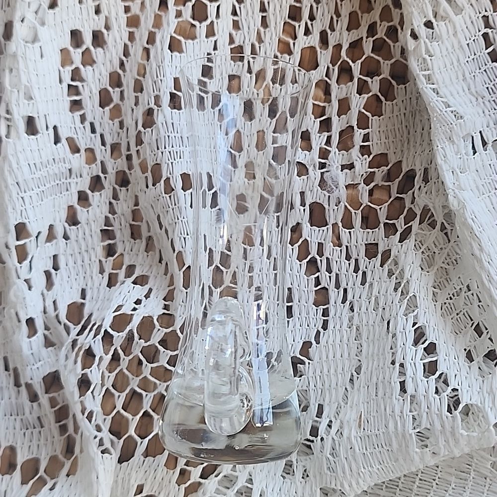 Vintage Floral Etched Glass Small Handled Bud Vase - Picture 7 of 8
